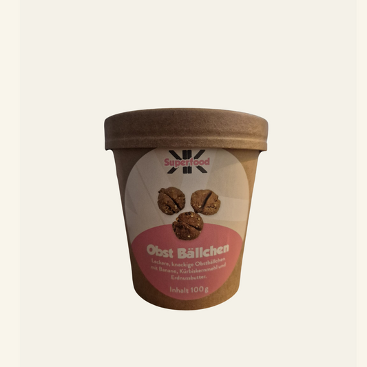 Obstbällchen für Hunde – knackiger Premium-Snack mit Banane, Kürbiskernen & Erdnussbutter (125 g)